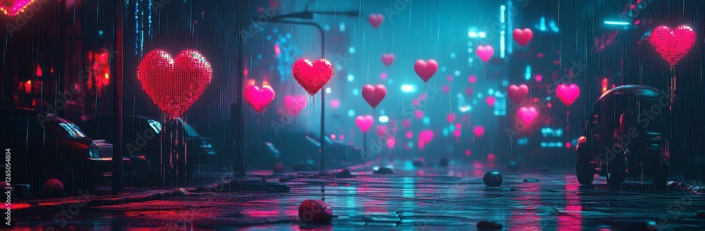 Poster blurred pink hearts set against an abstract bokeh background make for a modern and realistic illustr