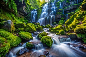 Mossy Rocks and Waterfall: Urban Exploration Photography