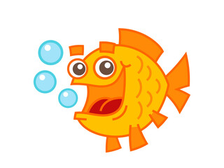 Cute goldfish cartoon character with bubbles. Isolated vector cartoon illustration