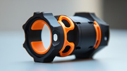 A macro perspective of a 3Dprinted lens holder designed for modular setups illustrating fine details in the grip design and how it accommodates different lens sizes showcasing the adaptability