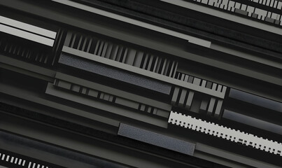 Abstract grayscale geometric background with layered shapes and textures. Ideal for modern design projects needing a sophisticated and minimalist aesthetic.