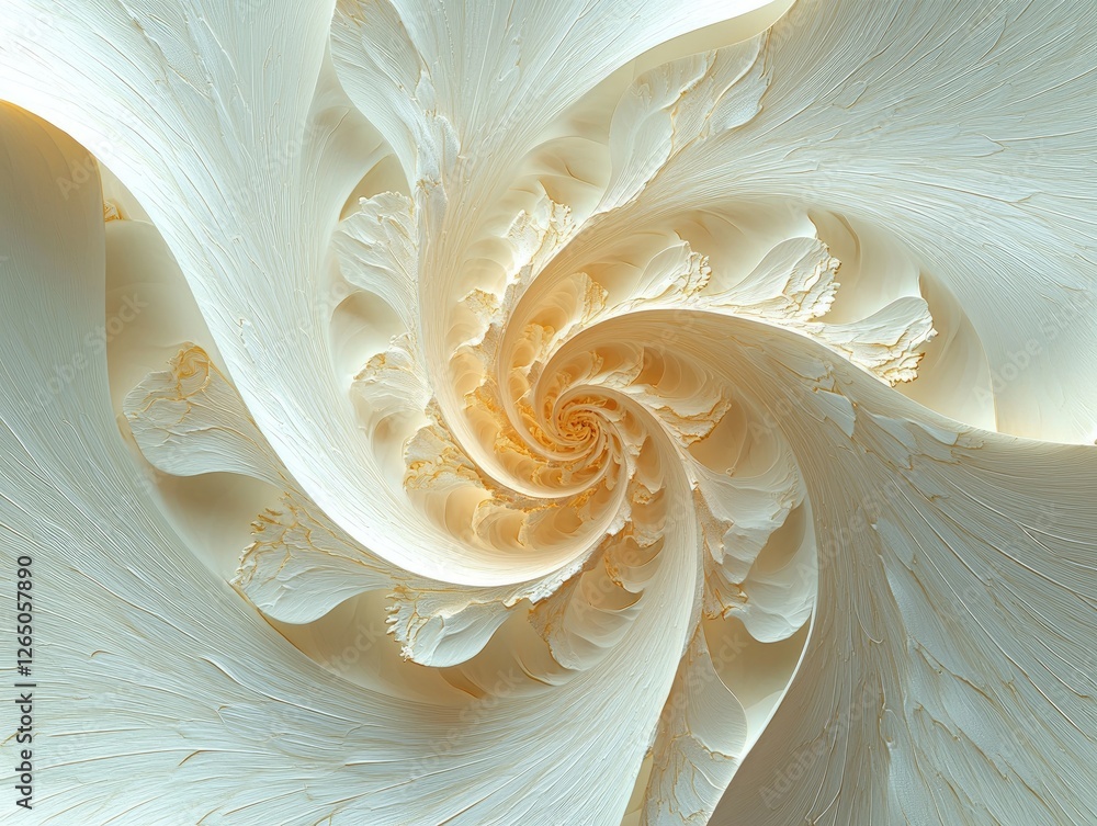 Poster abstract swirling pattern resembling a fractal design in soft cream and white tones.