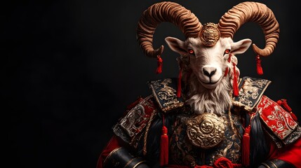 Majestic Ram in Ancient Chinese Armor: A Mystical Portrait