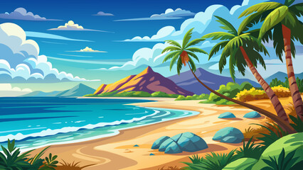 Obraz premium tropical beach panorama, seascape with a wide horizon, showcasing the beautiful expanse of the sky meeting the sea