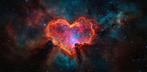 In space, a heart nebula is found with a colorful background and stars, embodying love and romance