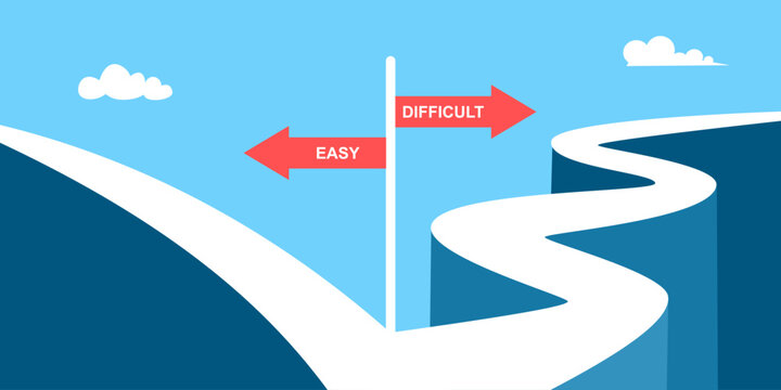 Choose path of direct way and curve way. decision concept. Easy or difficult way.