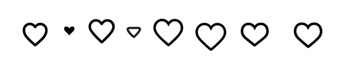 A set of love symbols, including modern heart icons, is isolated on a transparent background