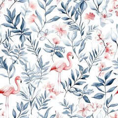 Explore the Vibrant Seamless Watercolor Floral Pattern Featuring Flamingos and Tropical Plants for Your Next Wallpaper Adventure Across America
