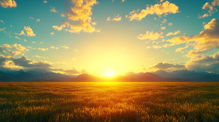 Fototapeta premium Breathtaking Sunrise Over Golden Fields