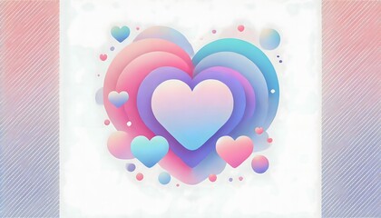 Bright pastel gradient hearts blending smoothly from pink to lavender to light blue, set against a soft white background
