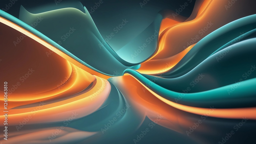 Poster dynamic composition of flowing gradients with glowing edges, combining energetic orange and soothing