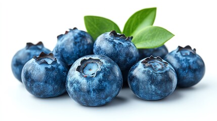 Fresh Juicy Blueberries with Green Leaves Studio food diet ripe fruit 