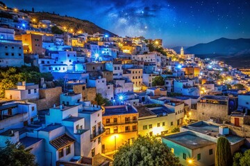 Obraz premium Night Photography: Chefchaouen, Morocco's Blue City - Magical Dusk Hues