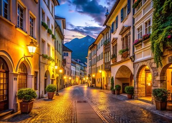 Obraz premium Night Photography: Historic Bolzano Town Center, South Tyrol, Italy