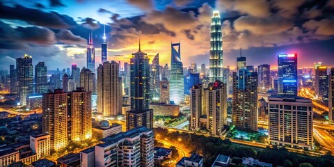 Obraz premium Night Skyline, Developing Nation, Technological Advancement, Documentary Photography