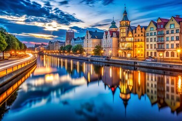 Obraz premium Night View of Kaliningrad Cityscape, Russia - Candid Urban Photography