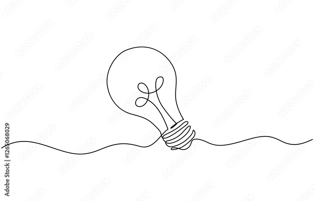 Poster light bulb isolated on white light bulb one line outline vector, continuous one line drawing bulb la