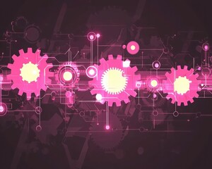 Fototapeta premium Abstract Digital Workflow Featuring Interconnected Gears and Glowing Circuit Design