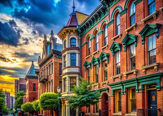 Obraz premium Over-the-Rhine Cincinnati Architecture: Historic Brick Buildings & Vibrant Streetscape