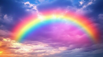 Fototapeta premium Vibrant Rainbow Arcing Across a Cloudy Sunset Sky