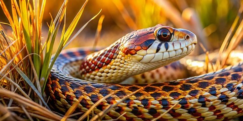 Fototapeta premium Pacific Gopher Snake Camouflaged in California Grassland