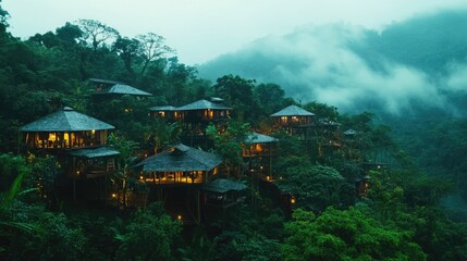 Luxury Treetop Houses in a Misty Rainforest