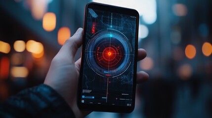 An engaging mobile interface featuring a radarlike visualization that detects anomalies in network traffic complemented by userdefined parameters and filters ensuring personalized threat