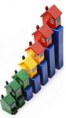 Fototapeta premium Bar Chart with Colorful Houses at Different Levels Depicting Real Estate Growth and Investment Trend