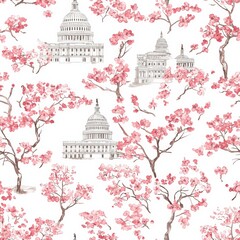 Exploring America's Rich Tapestry through Vibrant Seam Patterns Featuring Cherry Trees and the Iconic Capitol