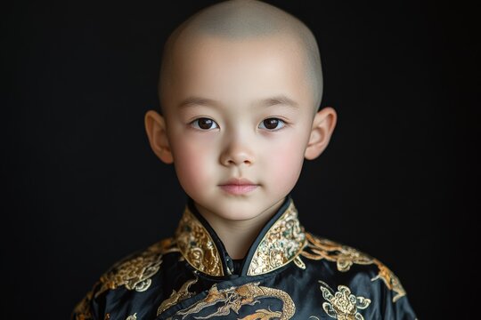 Young boy in traditional attire poses against a dark backdrop showcasing cultural heritage and craftsmanship