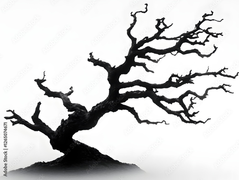 Poster silhouette of a bare tree against a white background creating a dramatic and moody scene