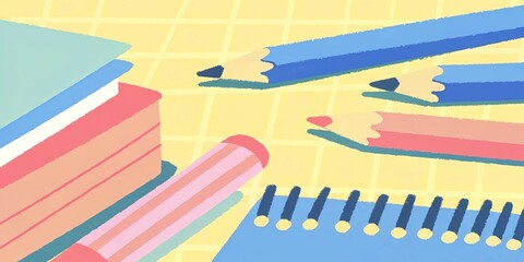 Fototapeta premium Colorful doodle style back to school supplies for creative inspiration