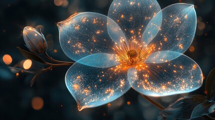 Glowing translucent flower, dark background, soft focus.  Possible use  Floral art, digital art