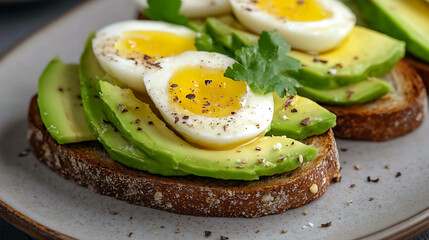 A plate of avocado toast with colorful garnishes.