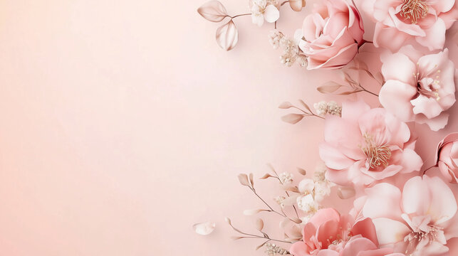 Elegant pink floral background with delicate flowers, banner for March 8, Mother's Day, Women's Day