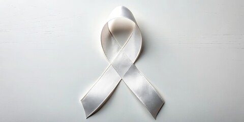Symbolic white ribbon for world lung cancer day in minimalist art style