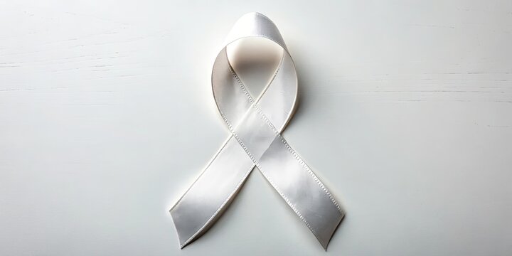 Symbolic white ribbon for world lung cancer day in minimalist art style
