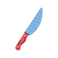 Vector Illustration of a Kitchen Chef Knife – Flat Design Cooking Utensil with Red Handle and Blue Blade for Food Preparation