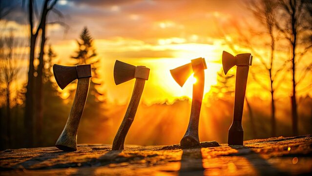 High-resolution tilt-shift images: a captivating set of miniature axe silhouettes, ready to download.