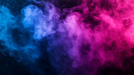 Colorful neon pink and blue smoke on a black background, an abstract color fog texture wallpaper design