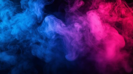 Obraz premium Colorful neon pink and blue smoke on a black background, an abstract color fog texture wallpaper design