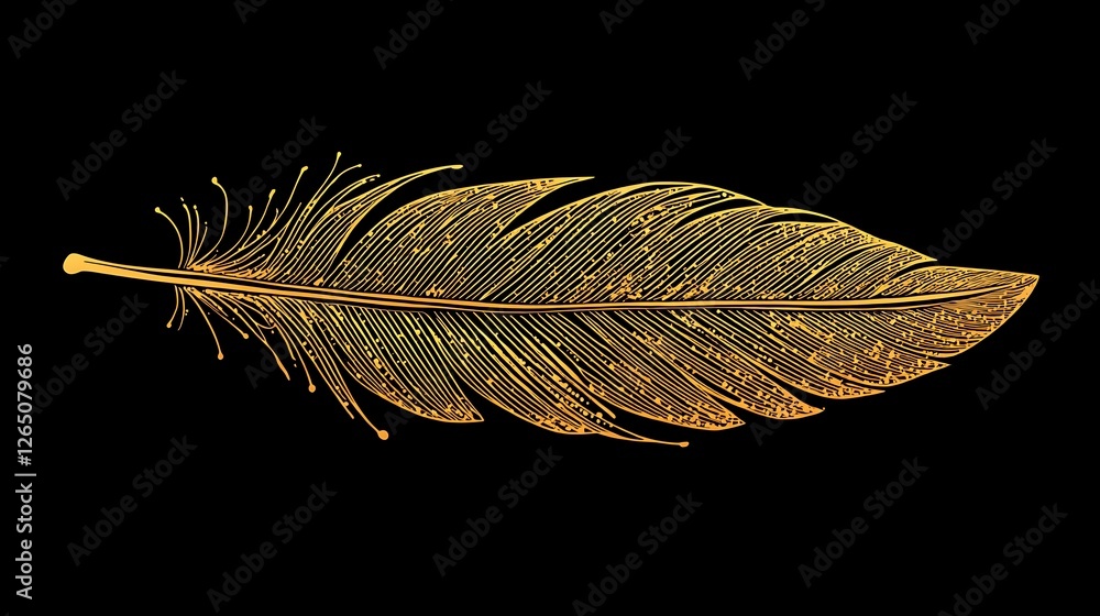 Fototapete simple vector line art of an eagle feather, thin and elegant strokes