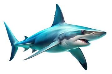 Obraz premium Lifelike 3D-rendered hammerhead shark against a white backdrop, mimicking underwater photography.