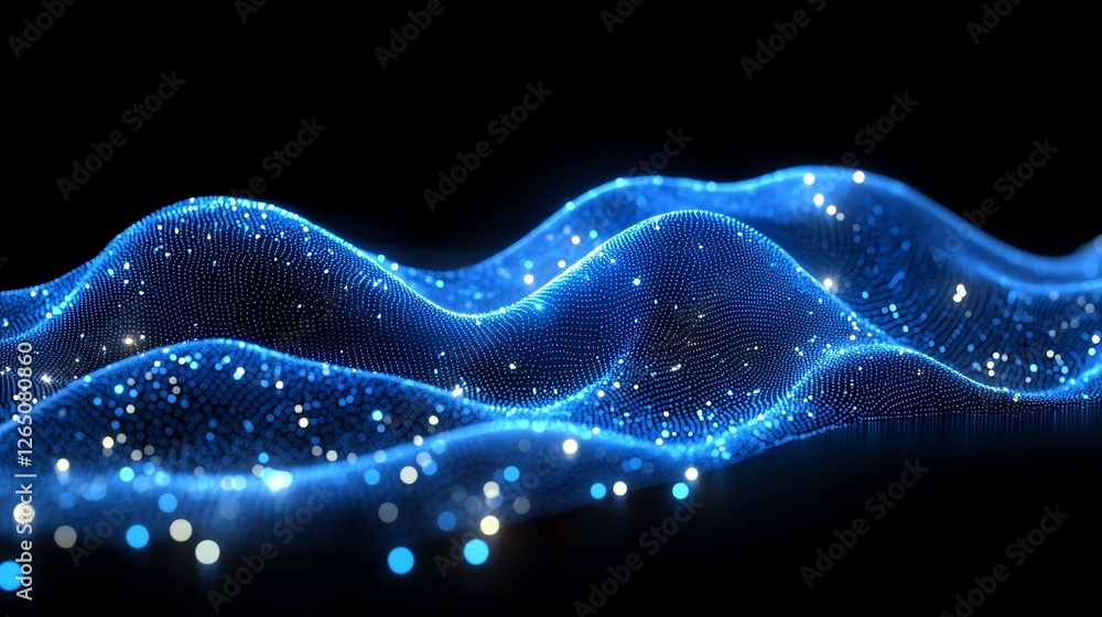 Aufkleber abstract blue digital wave particle flow design 3d glow data dark dots