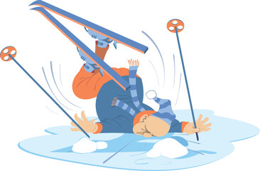 Skiing man. Winter sport.
Falling down skier man. Skier man smashed into the snow

