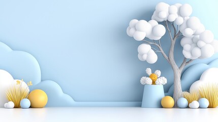 Pastel Easter bunny scene; spring background