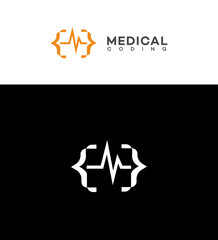 Fototapeta premium Medical Coding Logo Design Healthcare, Technology, Data, Pulse, Innovation, Programming, Braces