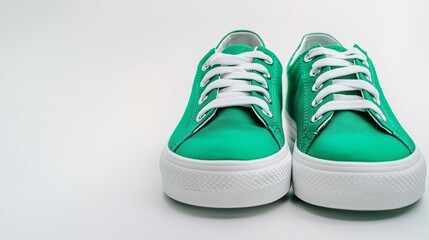 green sneakers shoes with white bottom on isolated white background
