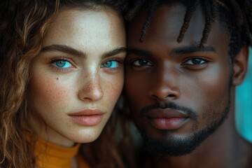 Contrast of ethnic beauty highlighted in a close-up portrait of two diverse individuals