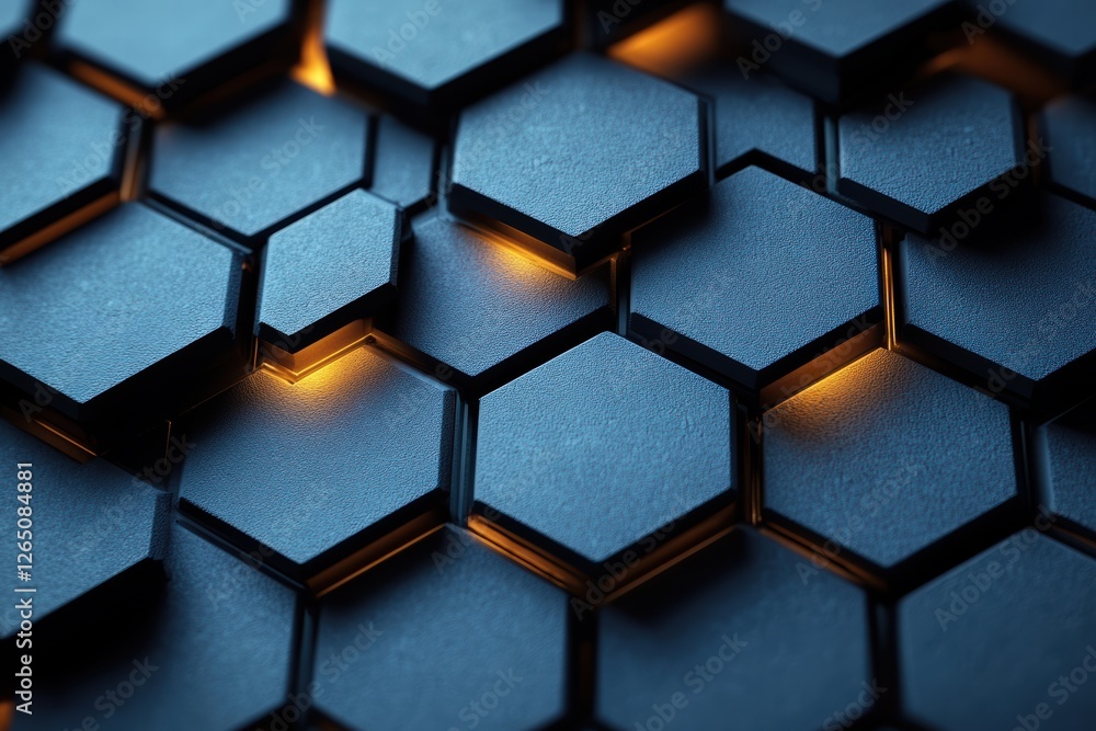 Poster graphic pattern of illuminated hexagons creating a striking visual effect on a dark background